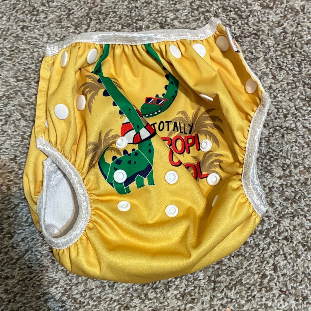 Yellow Dinosaur Print swim diaper